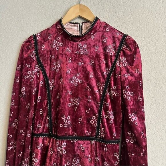 Highly Preppy Red Velvet Lace Dress Sz S Romantic Gothic Vampirecore Regencycore - Picture 5 of 14